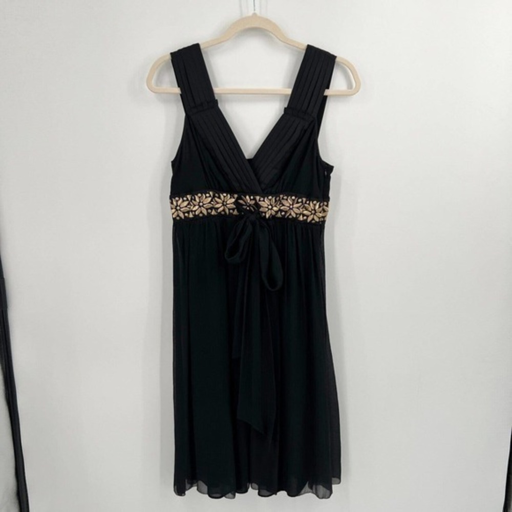 Banana Republic Dress Womens 4 Back Silk Sleeveless Embroidered Pleated Crinkle